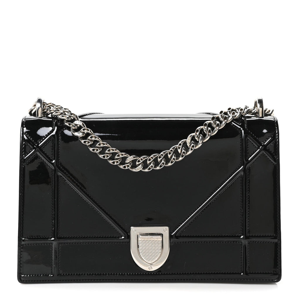 Patent Medium Diorama Flap Bag Black
