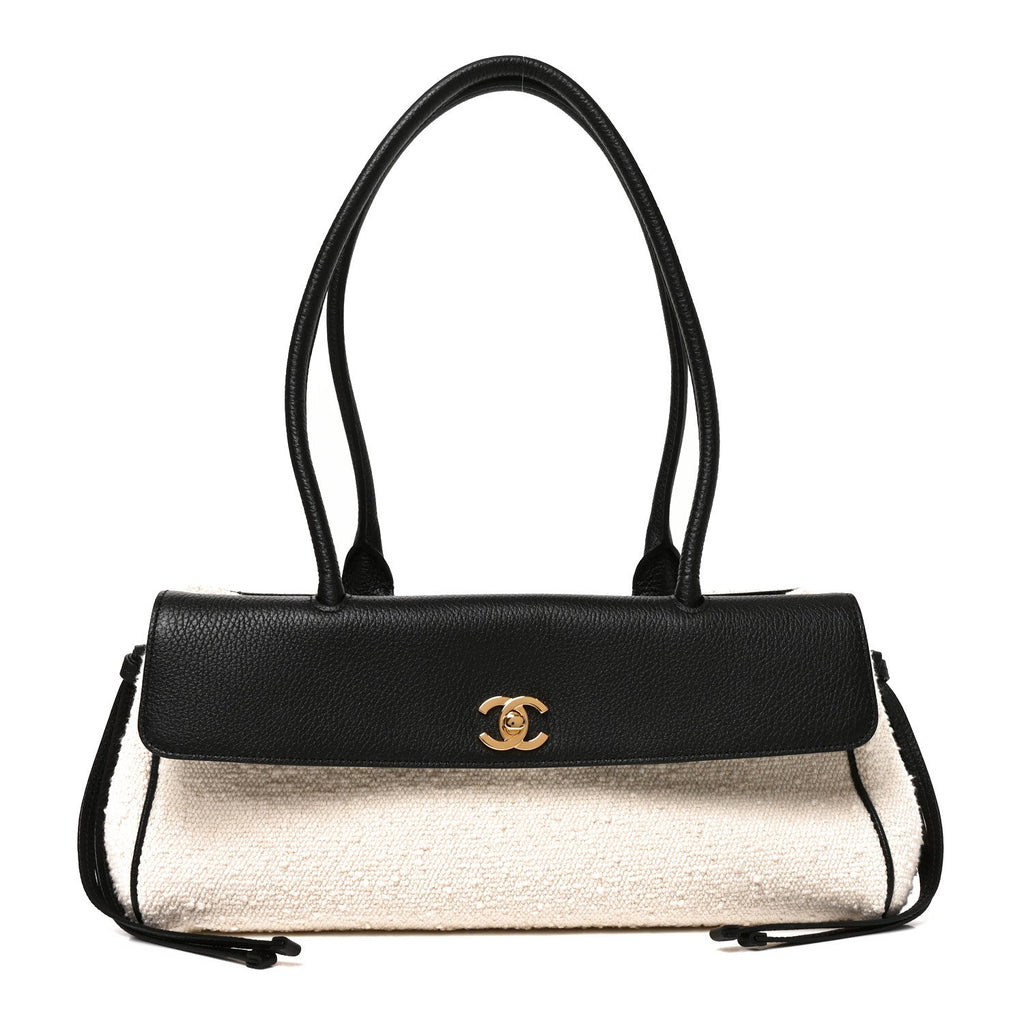 Grained Calfskin Boucle Urban Essentials Small Shopping Bag Ecru Black