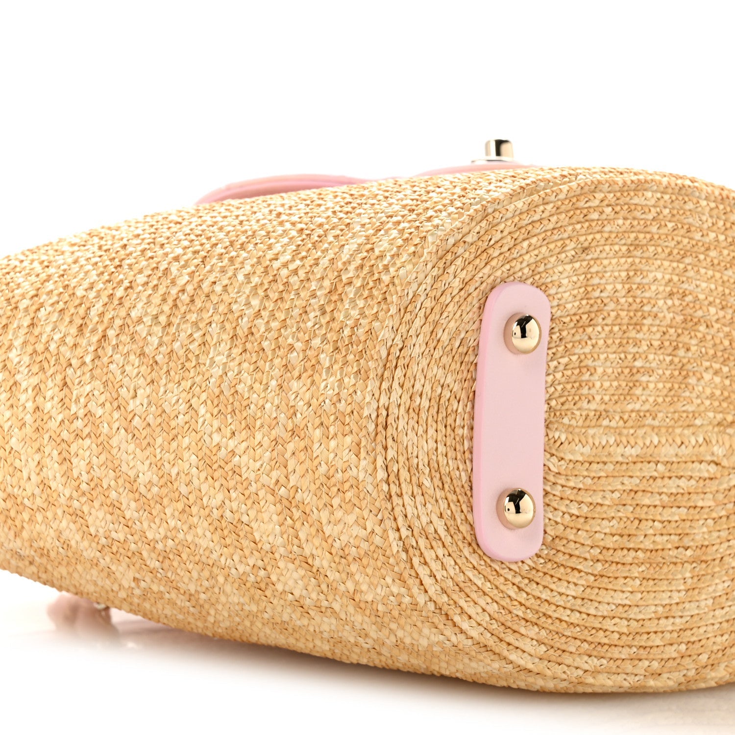 Raffia Braided Lambskin Small Wicker Tote Beige Light Pink