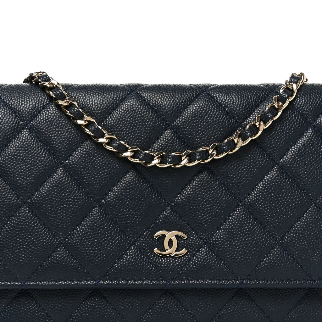 Caviar Quilted Wallet on Chain WOC Navy Blue