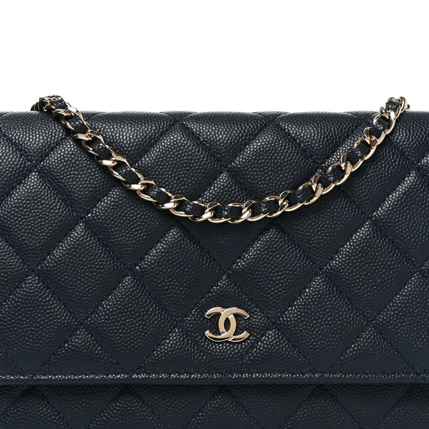 Caviar Quilted Wallet on Chain WOC Navy Blue