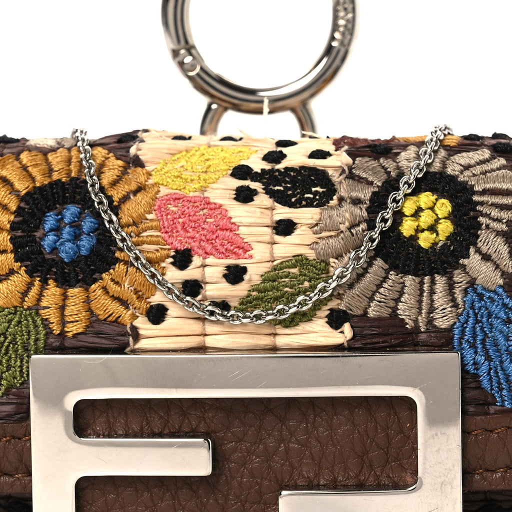 Woven Fabric Calfskin Embroidered Nano Maxi Buckle Baguette Charm Natural Gianduia