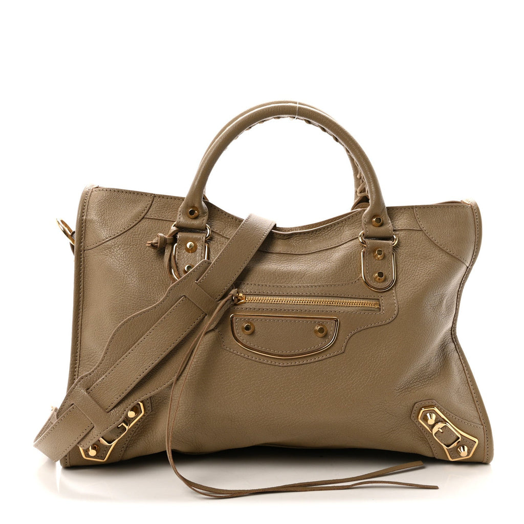 Chevre Gold Metallic Edge Hardware City Beige Latte