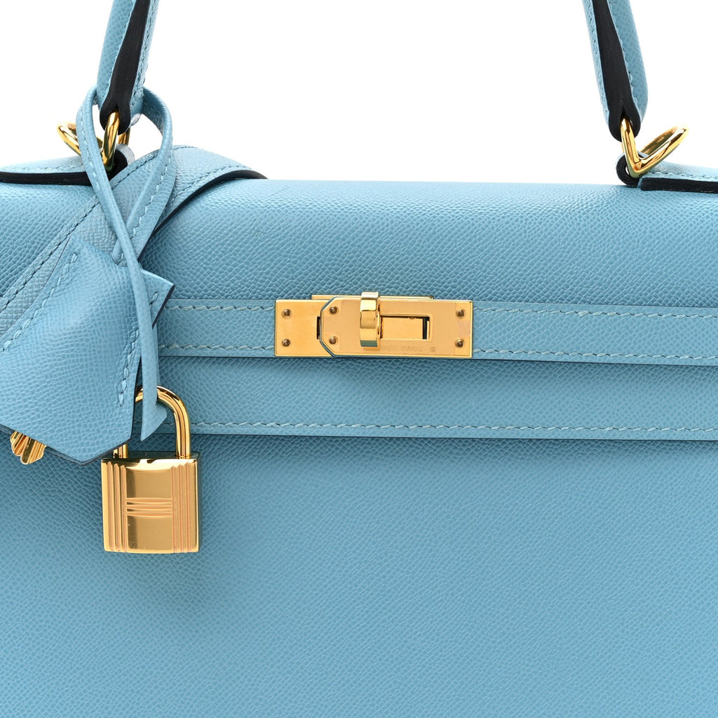Madame Calfskin Kelly Sellier 25 Bleu Du Nord