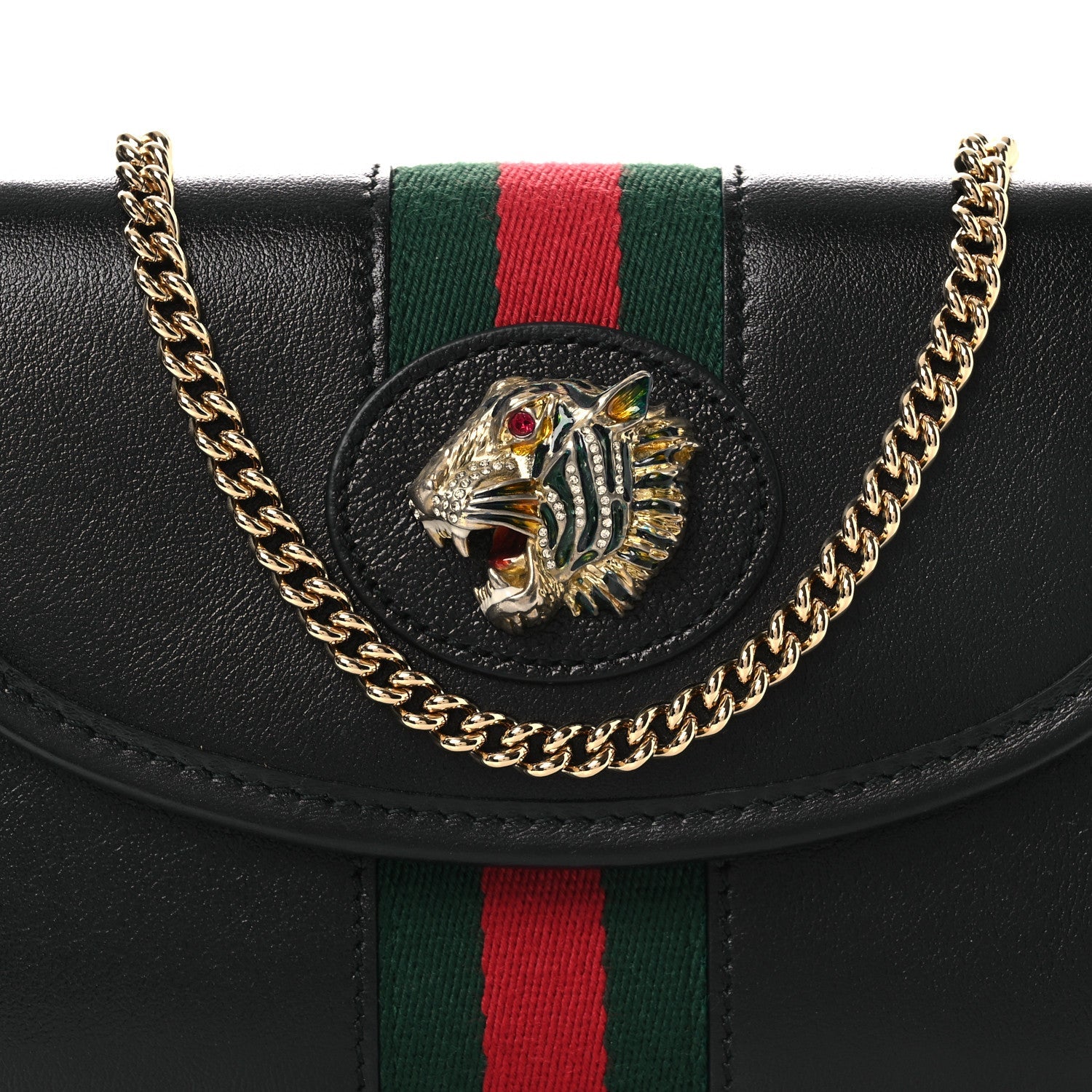 Textured Calfskin Web Mini Rajah Slim Flap Shoulder Bag Black
