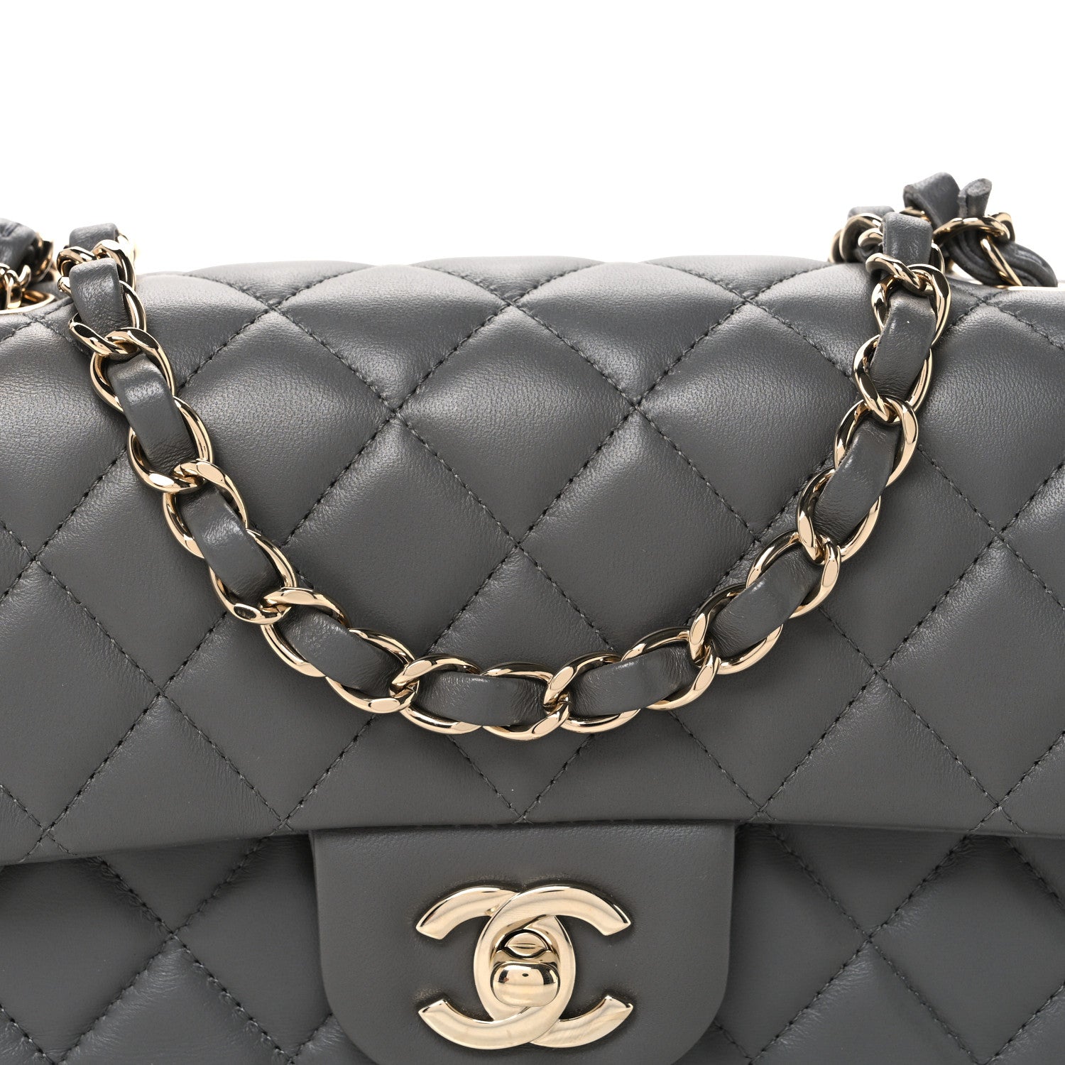 Lambskin Quilted Mini Rectangular Flap Grey