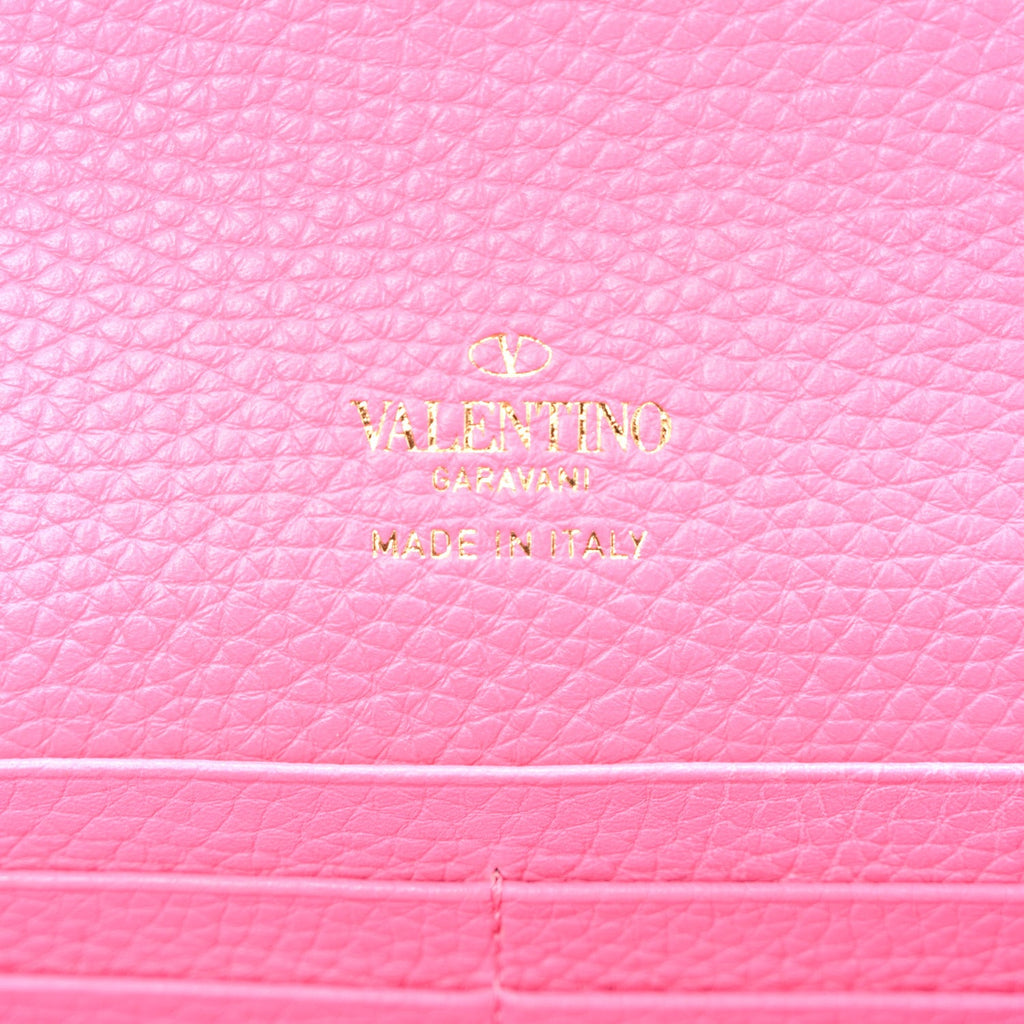 Pebbled Calfskin Rockstud Flip Lock Wallet On Chain Feminine Pink