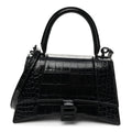 Shiny Calfskin Monochrome Crocodile Embossed Small Hourglass Top Handle Bag Black