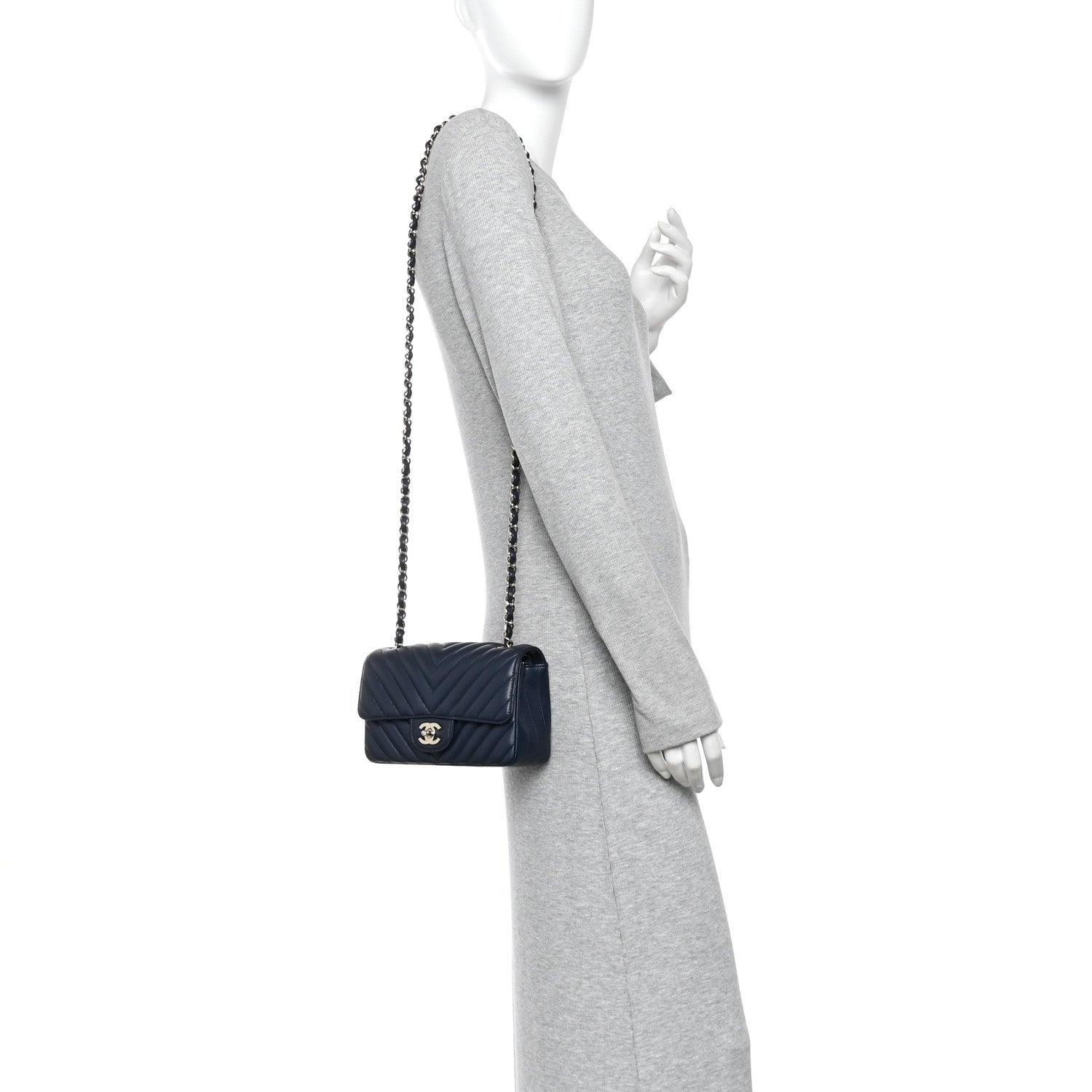Lambskin Chevron Quilted Mini Rectangular Flap Navy