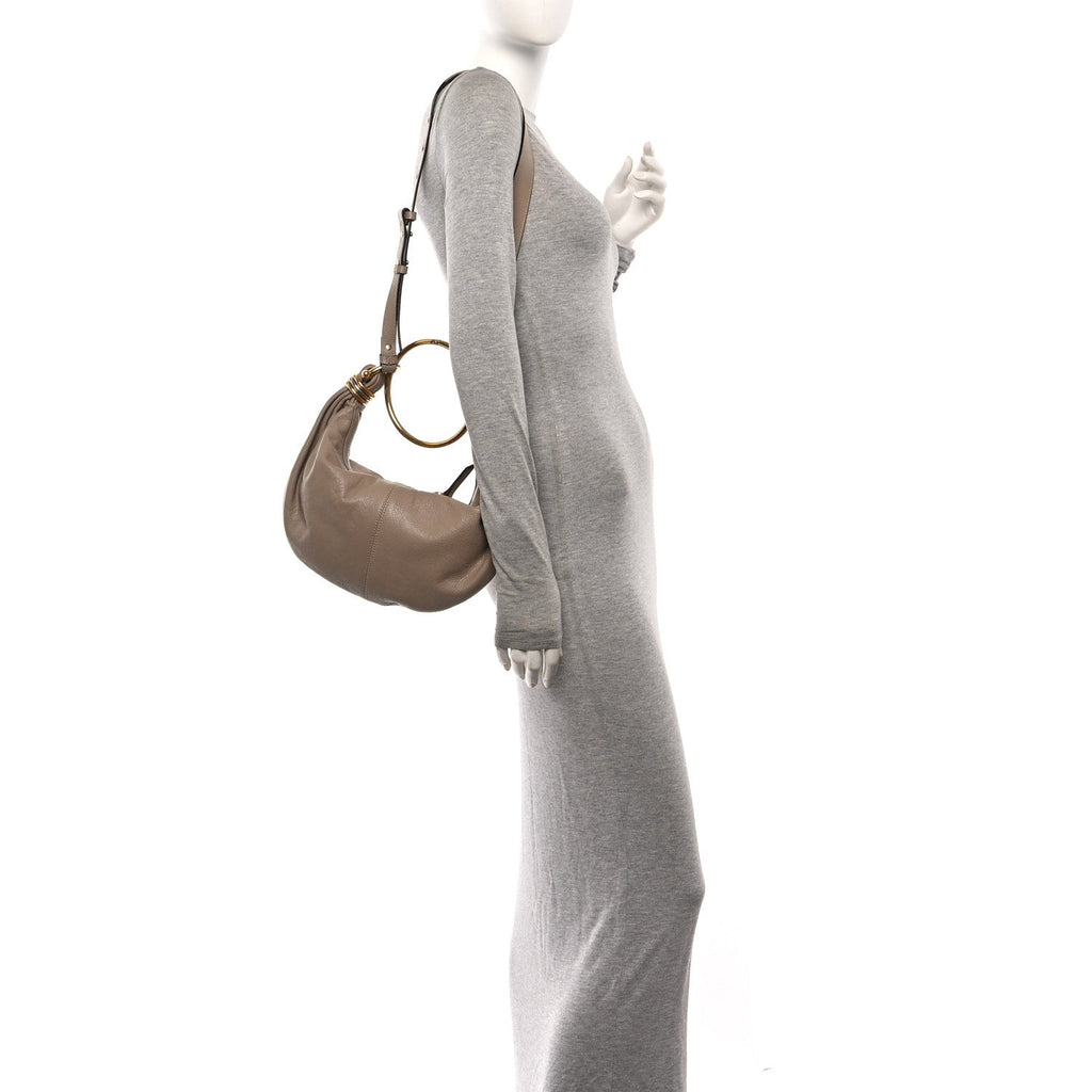 Grained Calfskin Small Bracelet Hobo Bag Woodrose