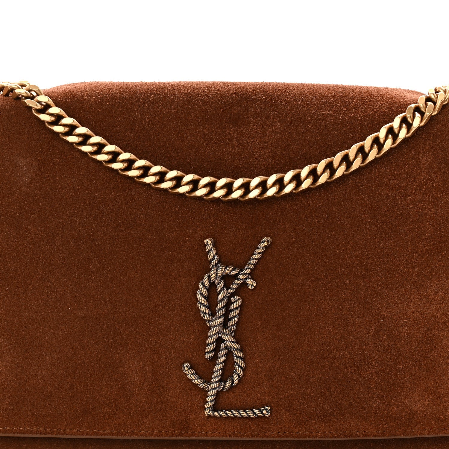 Suede Braided Monogram Large Kate Satchel Brown