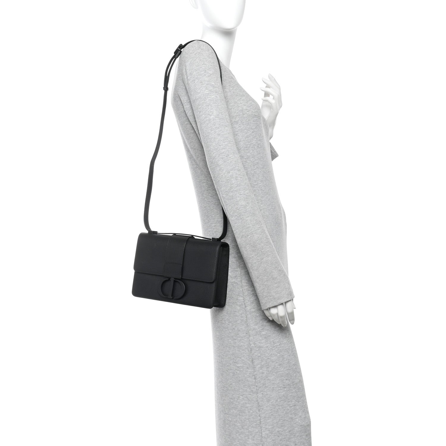 Ultra Matte Grained Calfskin 30 Montaigne Flap Bag Black