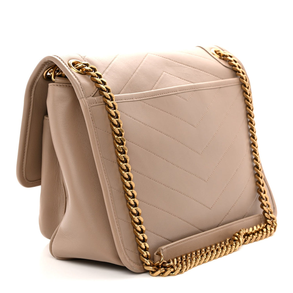 Lambskin Matelasse Monogram Medium Niki Chain Satchel Dark Beige