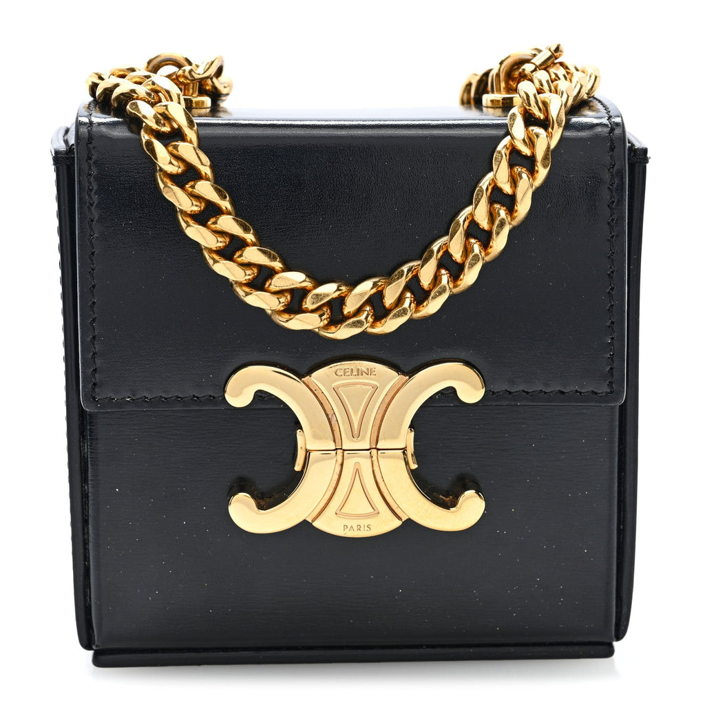 Shiny Calfskin Triomphe Mini Chain Box Bag Black