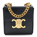 Shiny Calfskin Triomphe Mini Chain Box Bag Black