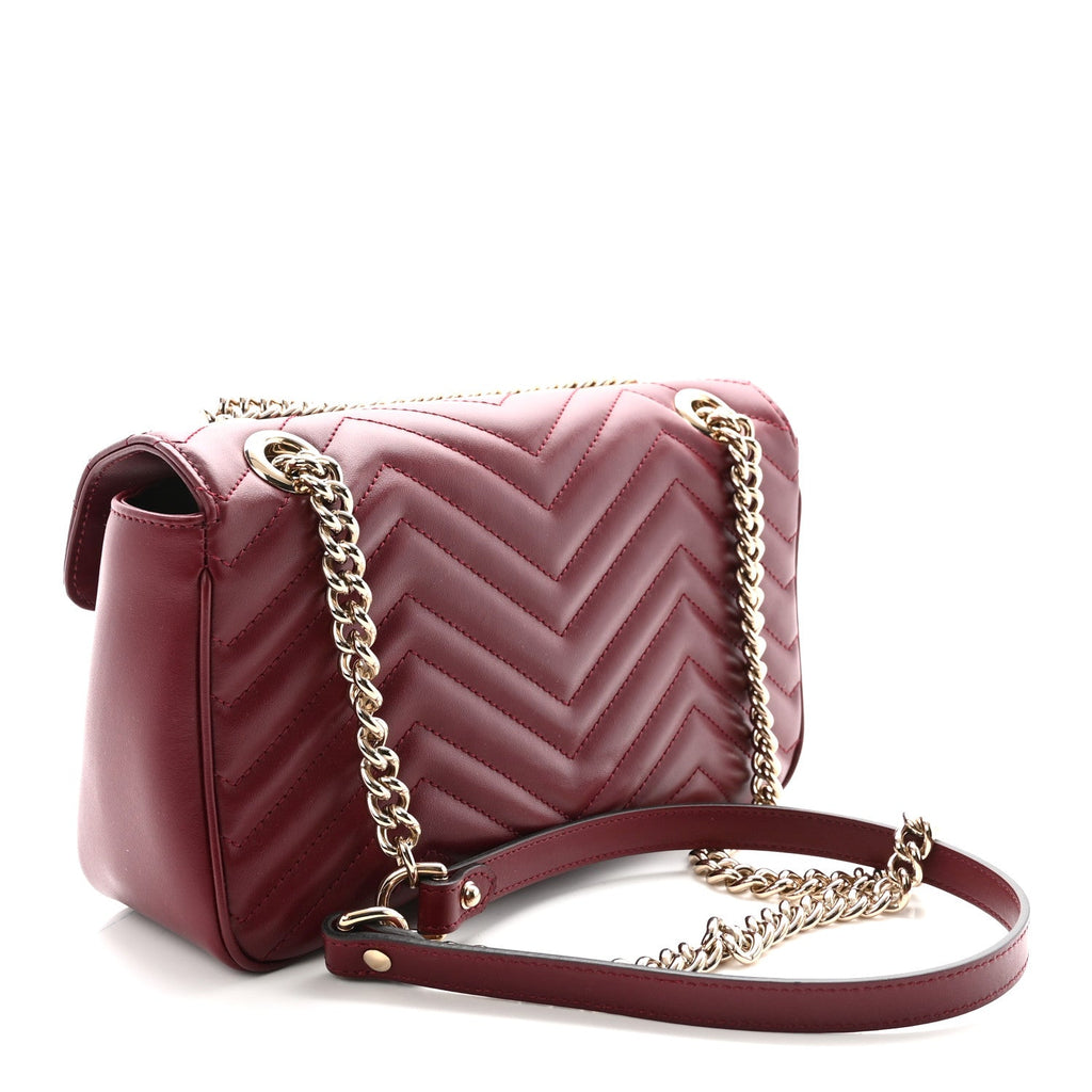 Calfskin Matelasse Small GG Marmont Shoulder Bag Rosso Ancora Red