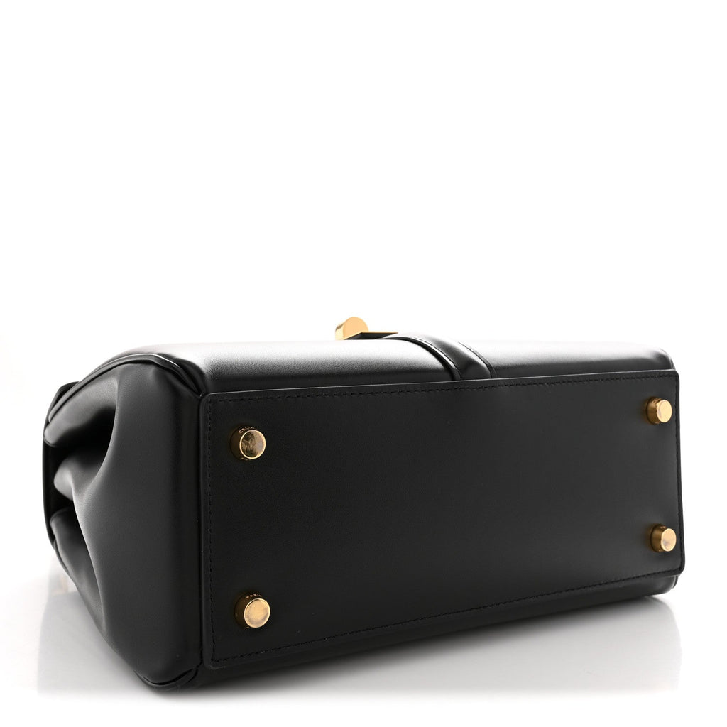 Satinated Calfskin Small 16 Top Handle Bag Black