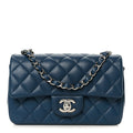 Lambskin Quilted Mini Rectangular Flap Blue