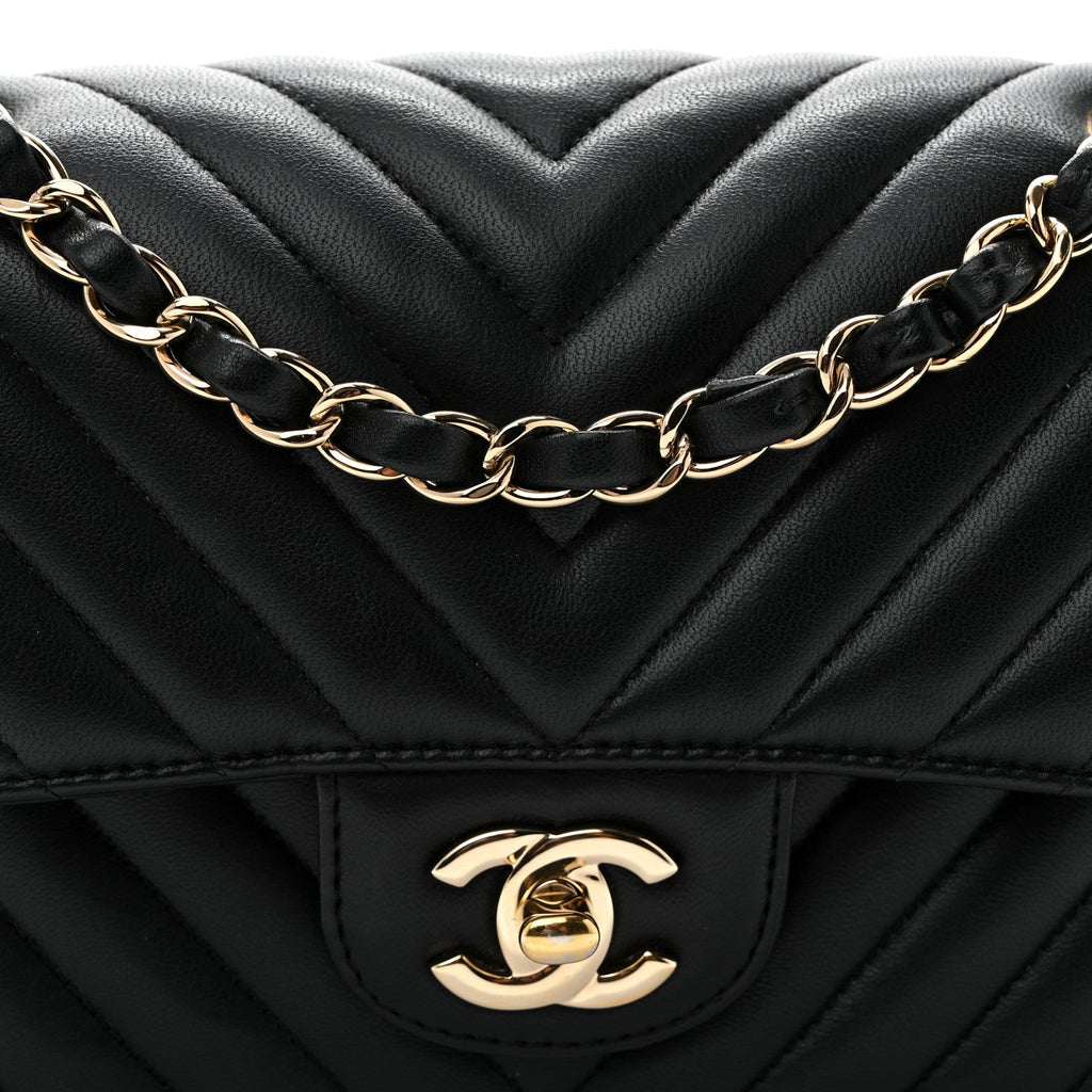 Lambskin Chevron Quilted Small Double Flap Black