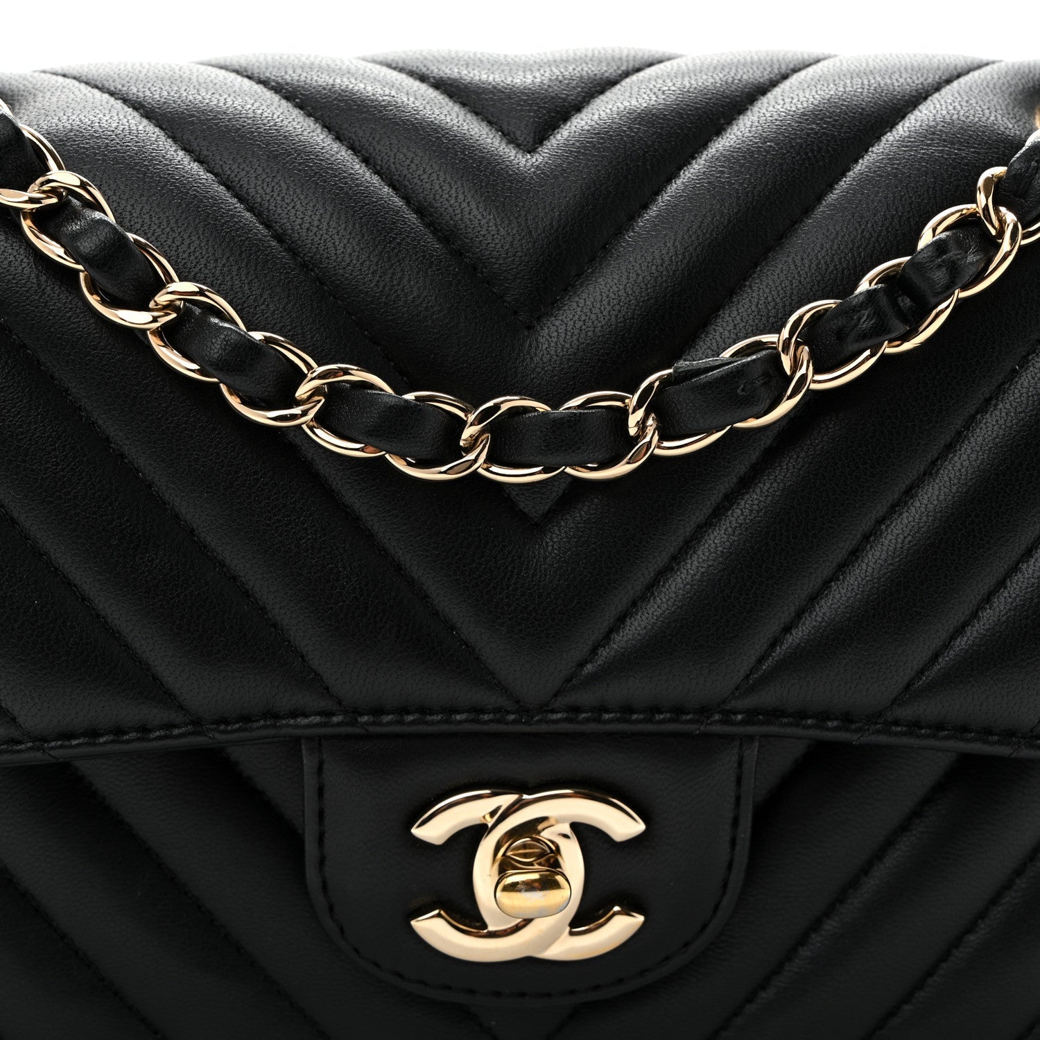 Lambskin Chevron Quilted Small Double Flap Black