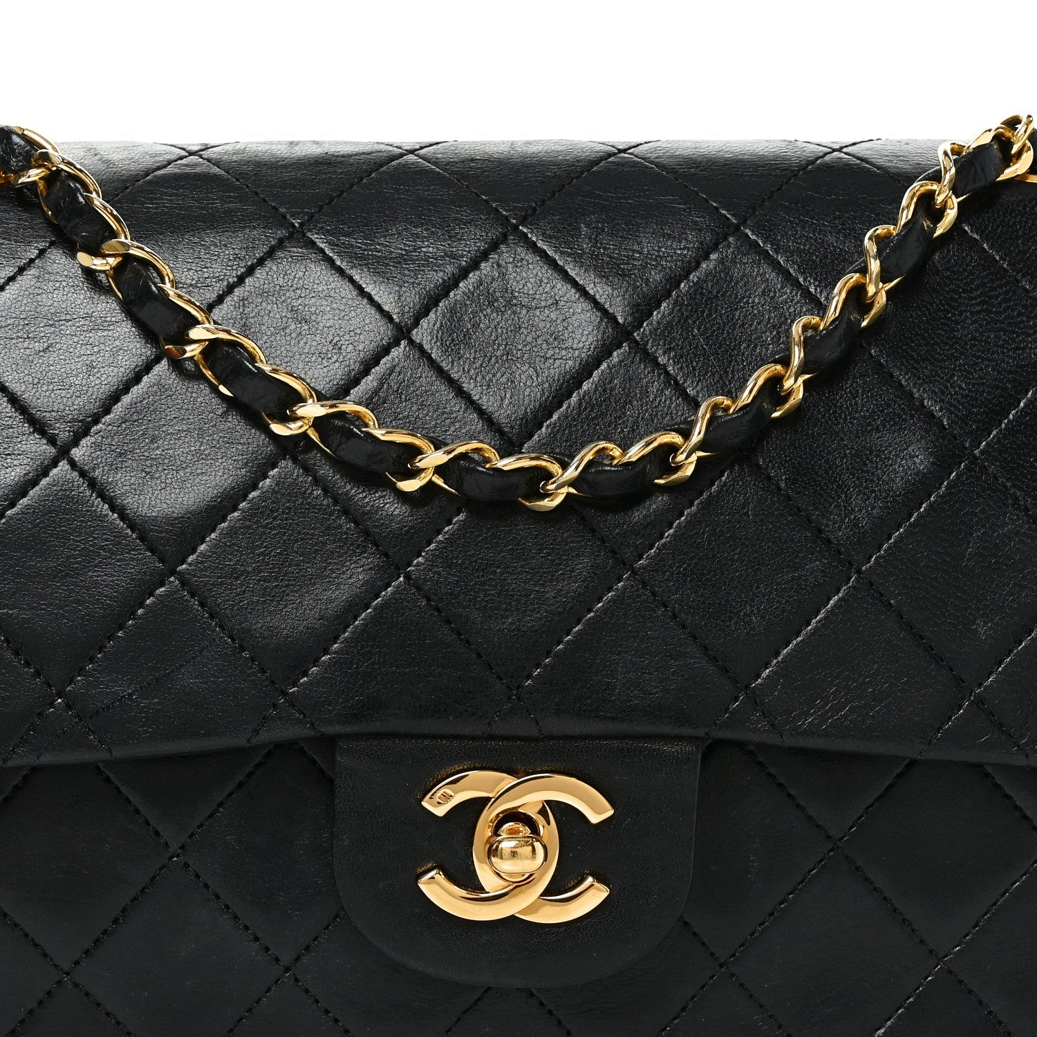 Lambskin Quilted Medium Double Flap Black