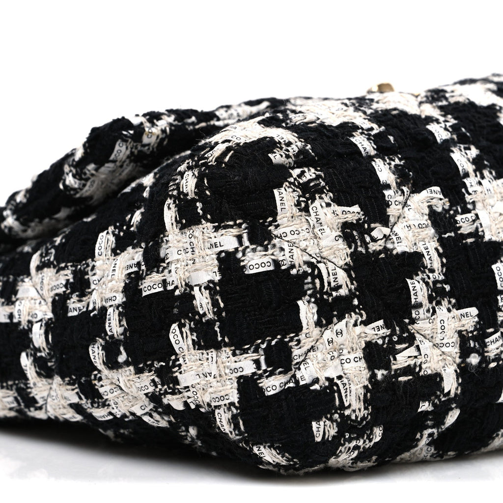 Tweed Quilted Large Chanel 19 Flap Black Ecru White