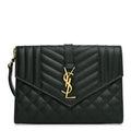 Grain De Poudre Textured Mixed Matelasse Triquilt Monogram Clutch Vert Fonce
