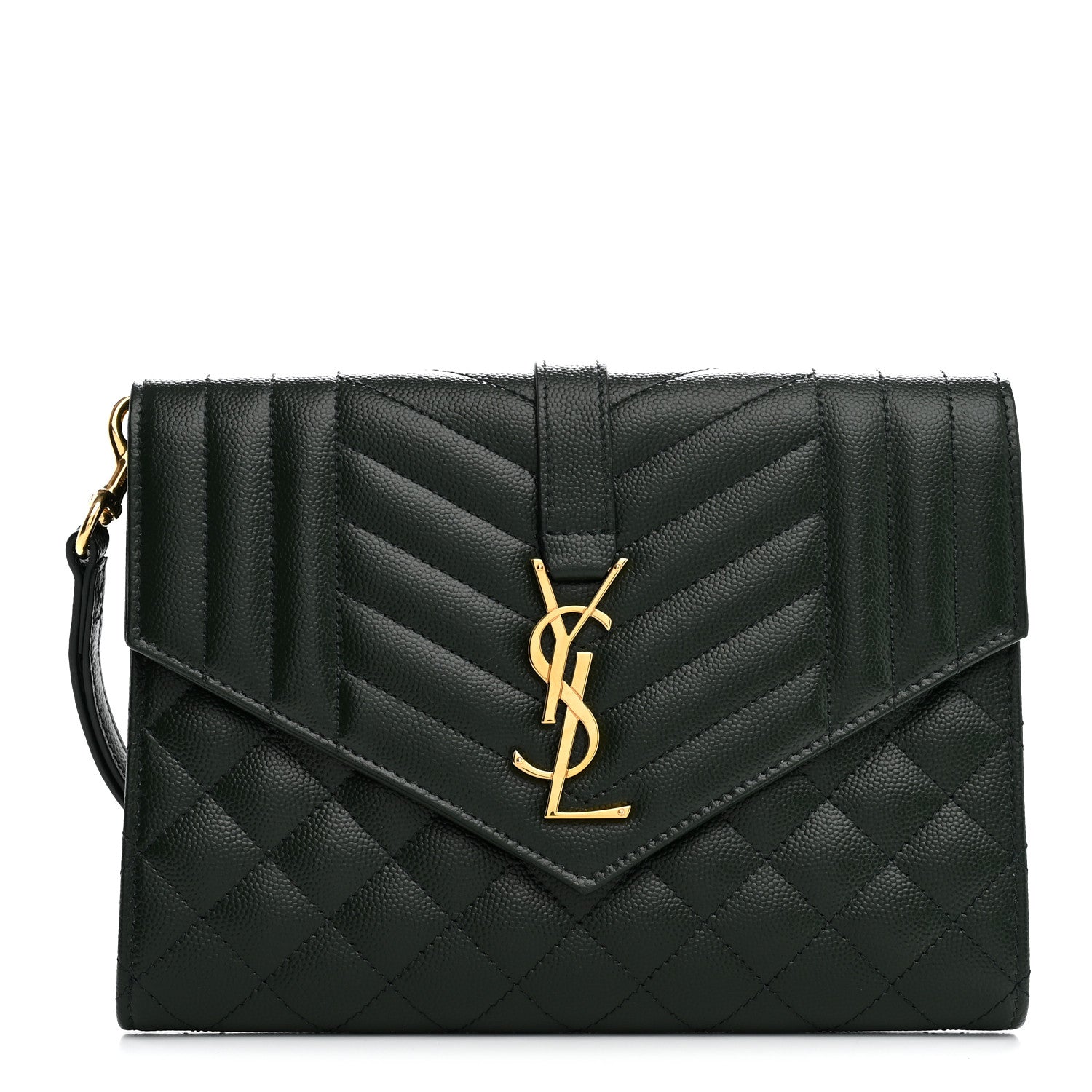 Grain De Poudre Textured Mixed Matelasse Triquilt Monogram Clutch Vert Fonce