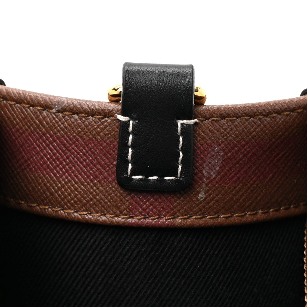 E-Canvas Check Calfskin Mini Freya Tote Dark Birch Brown
