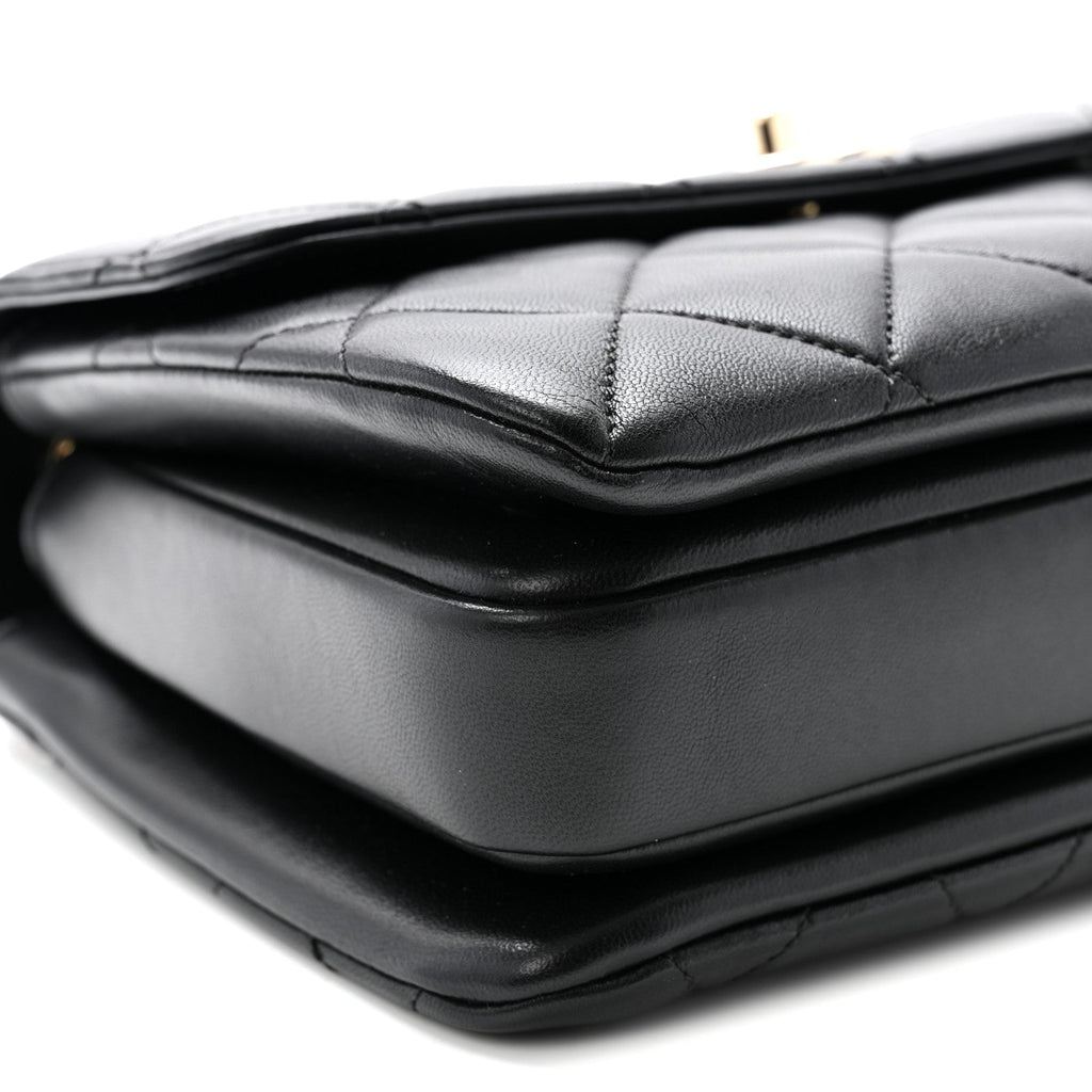 Lambskin Quilted Small Trendy CC Dual Handle Flap Bag Black