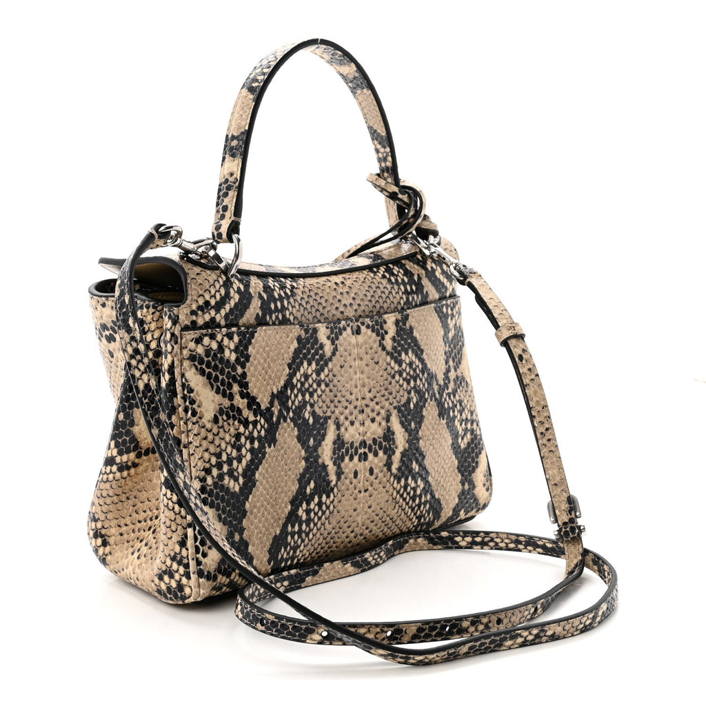 Python Embossed Calfskin Mini Rodeo Top Handle Handbag Natural