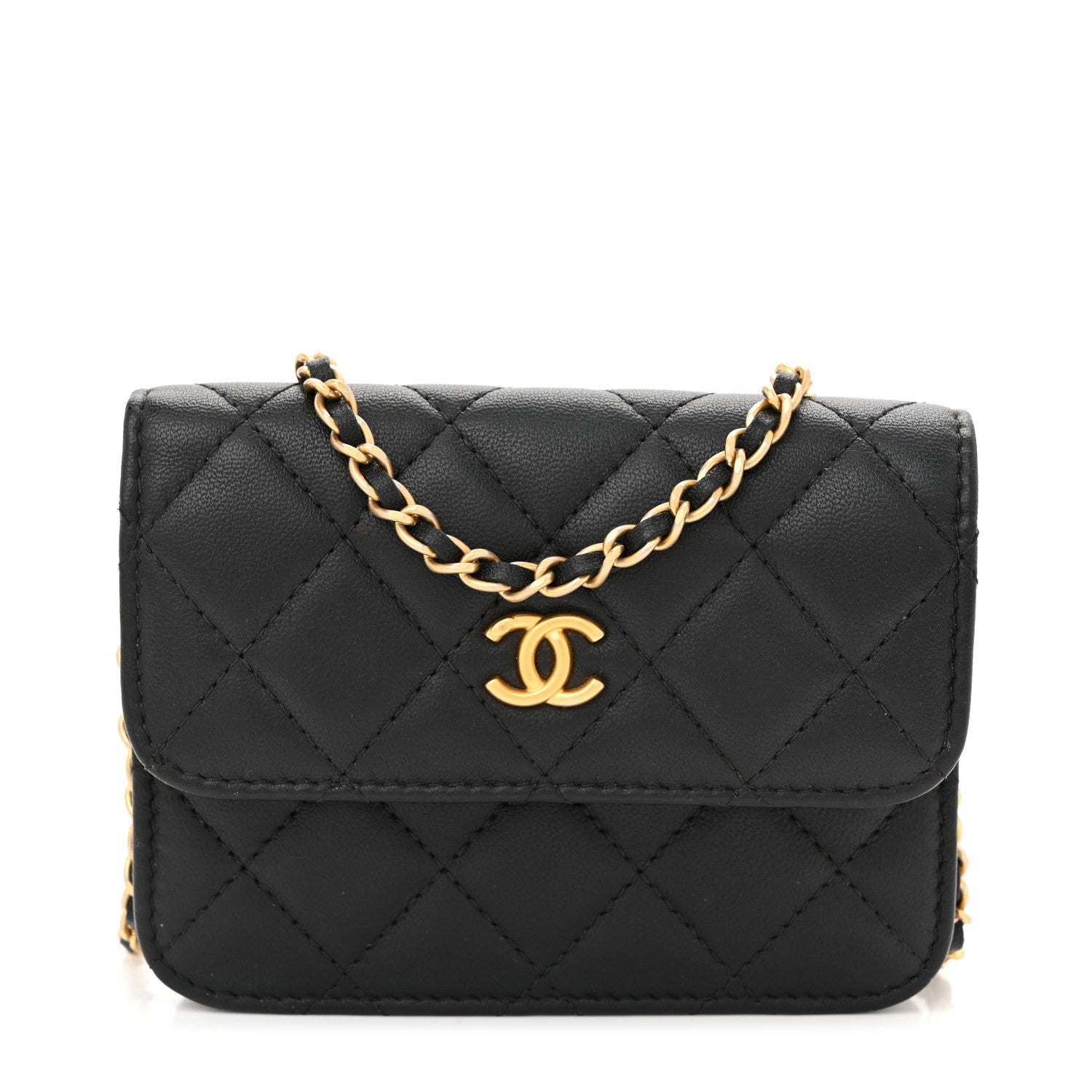 Lambskin Quilted Pearl Crush Flap With Chain Black