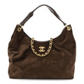 Suede Calfskin Lambskin Quilted Large Maxi Hobo Dark Brown
