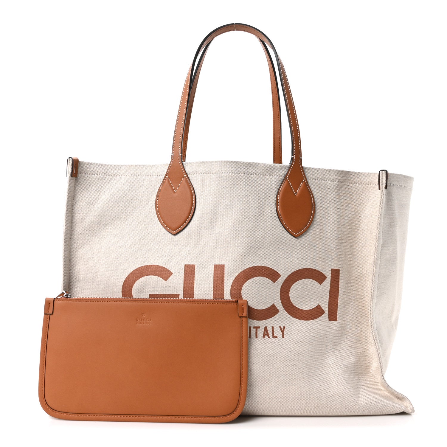 Canvas Calfskin Logo Maxi Tote Bag Beige Light Brown