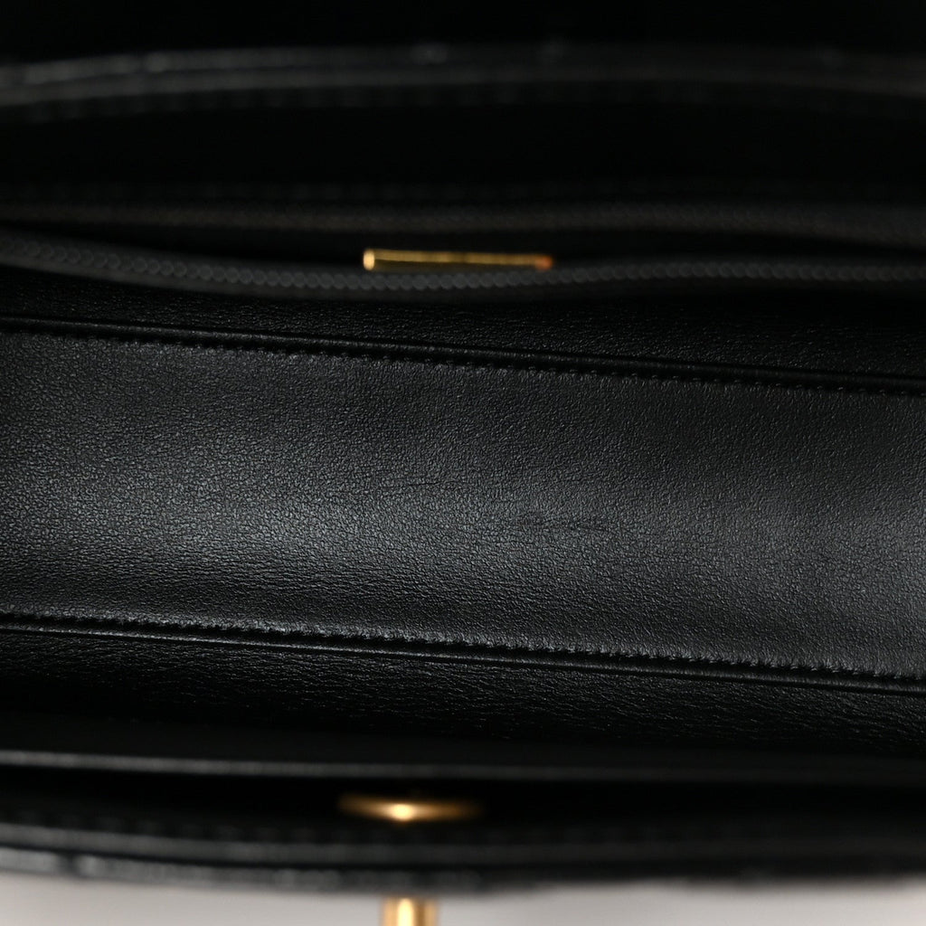 Shiny Aged Calfskin Quilted Nano Kelly Shopper Black