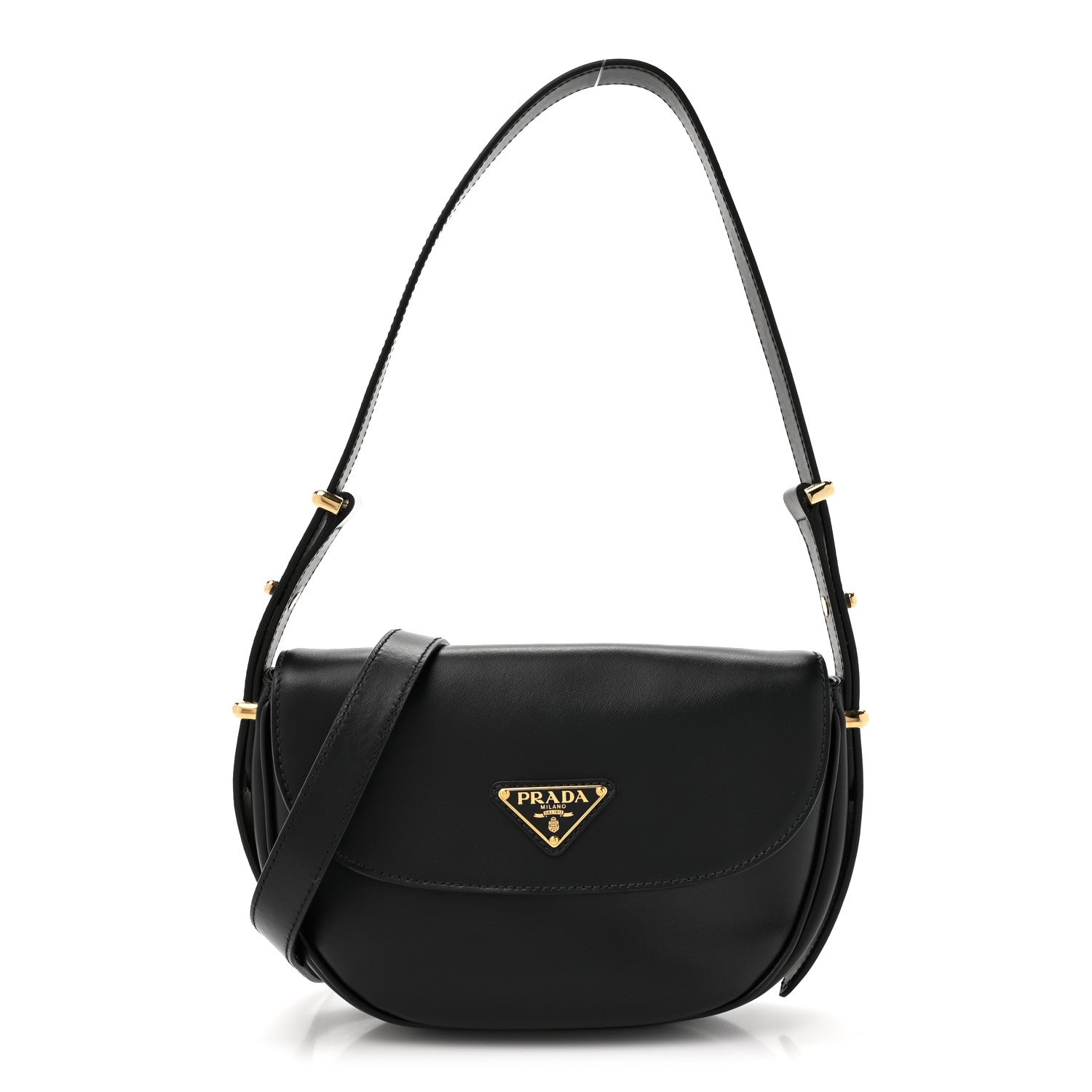 Soft Calfskin Triangle Arque Flap Shoulder Bag Black