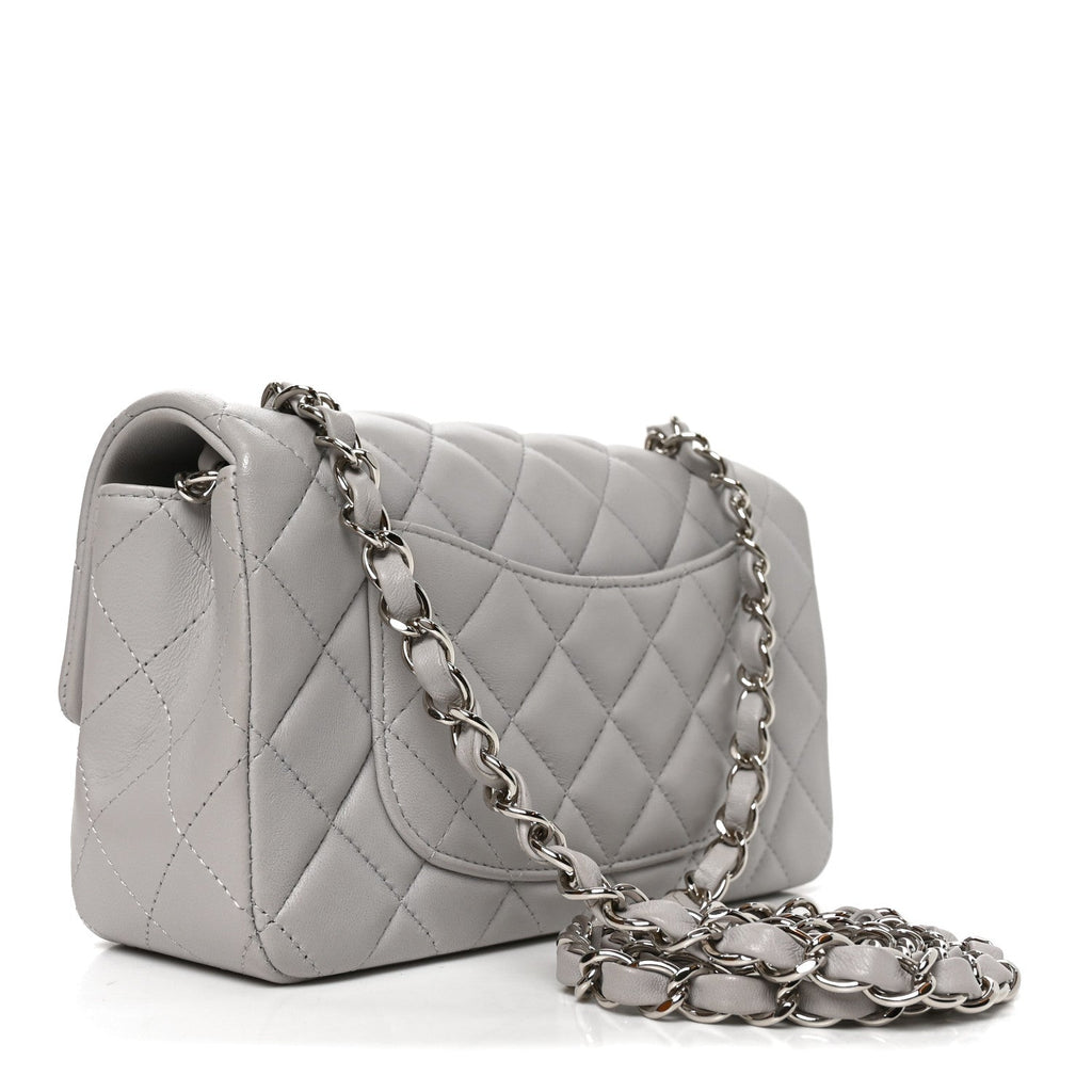 Lambskin Quilted Mini Rectangular Flap Light Grey