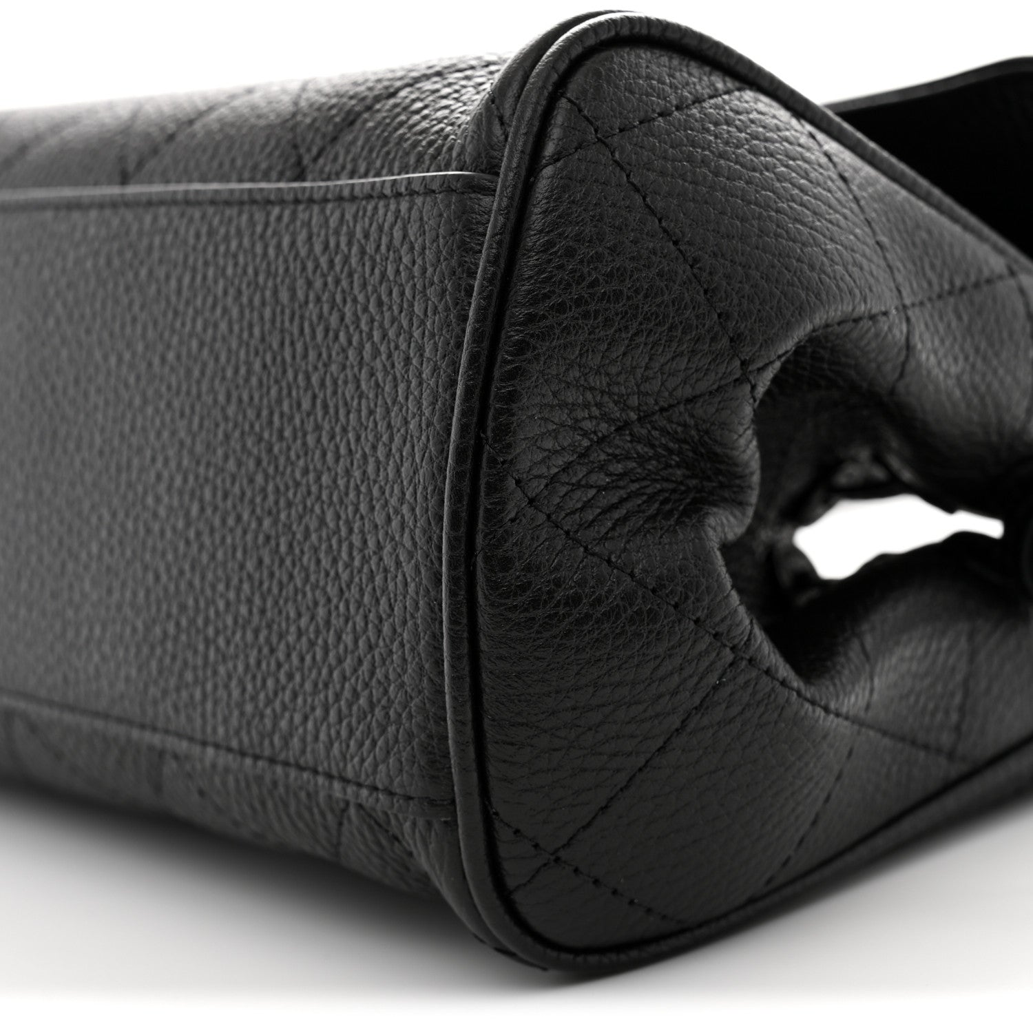 Grained Calfskin Stitched Urban Essentials Small Shopping Bag Black