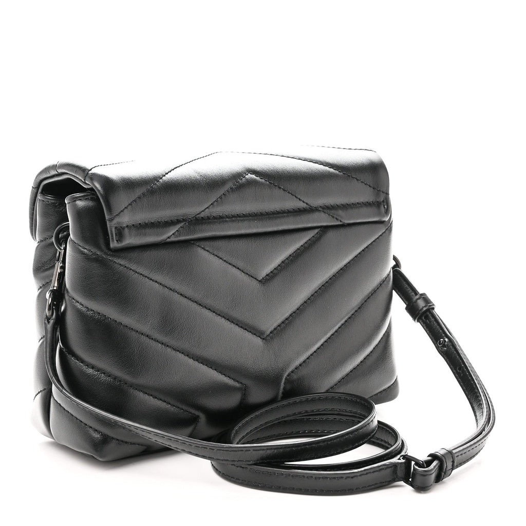Calfskin Y Quilted Monogram Monochrome Toy Loulou Crossbody Bag Black