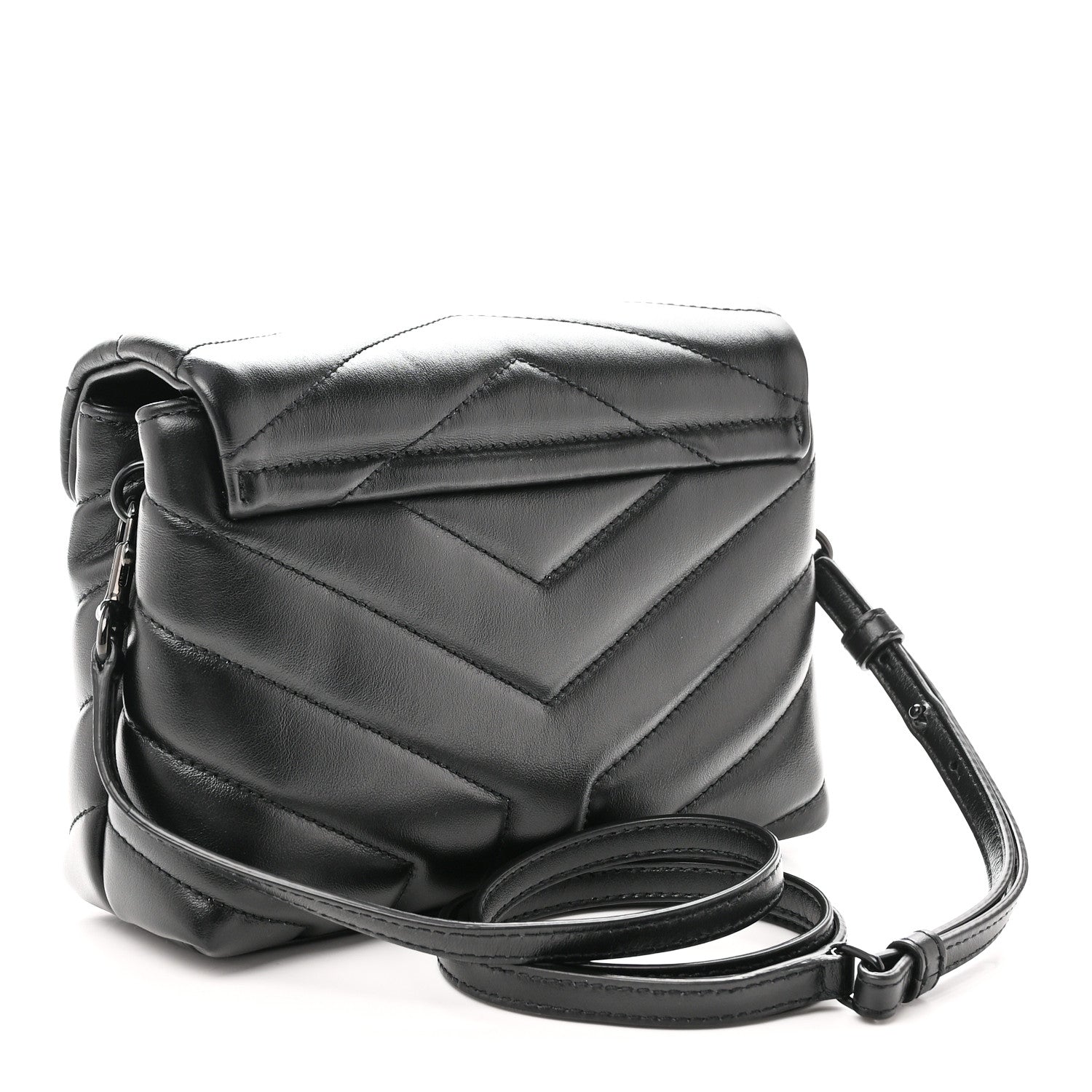 Calfskin Y Quilted Monogram Monochrome Toy Loulou Crossbody Bag Black