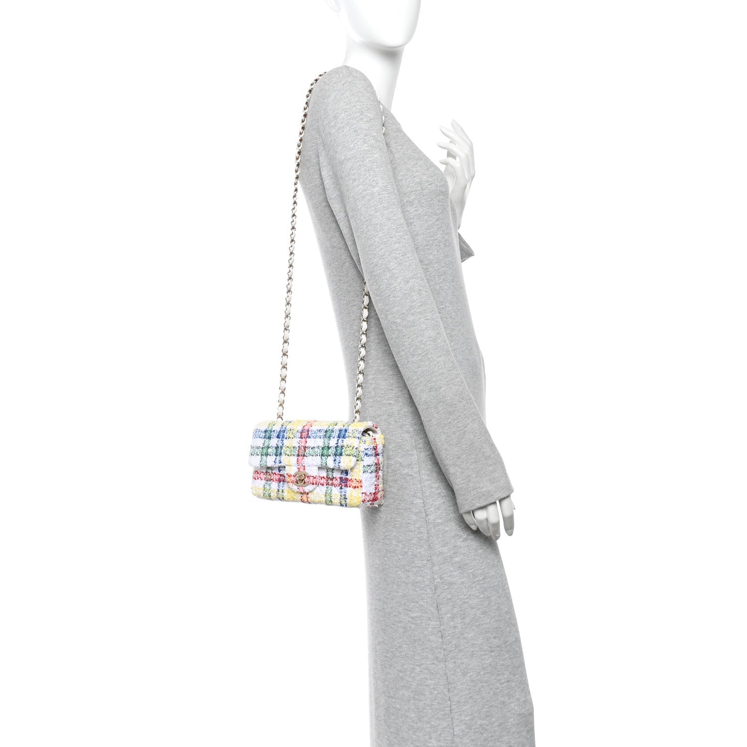 Tweed Quilted Mini Rectangular Flap White Red Yellow Blue Green