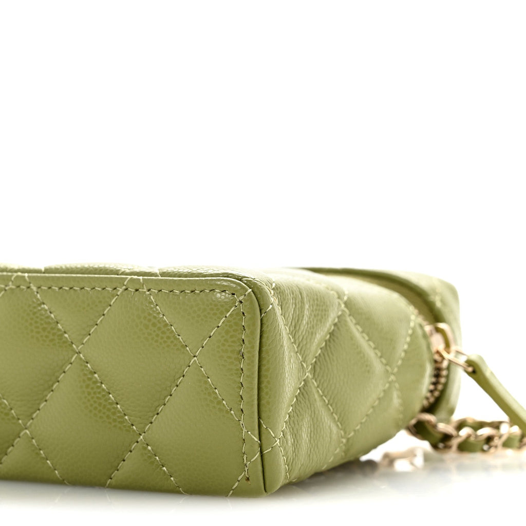 Caviar Quilted Top Handle Slim Vanity With Chain Khaki