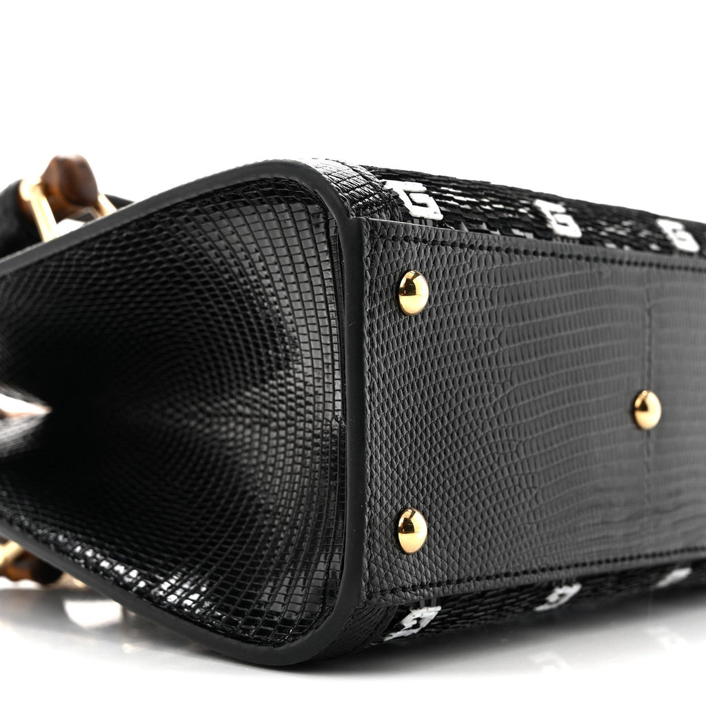 Lizard Sequin GG Monogram Mini Diana Tote Bag Black