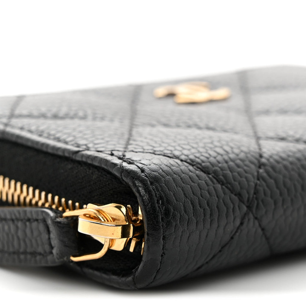 Caviar Quilted Zip Coin Purse Black