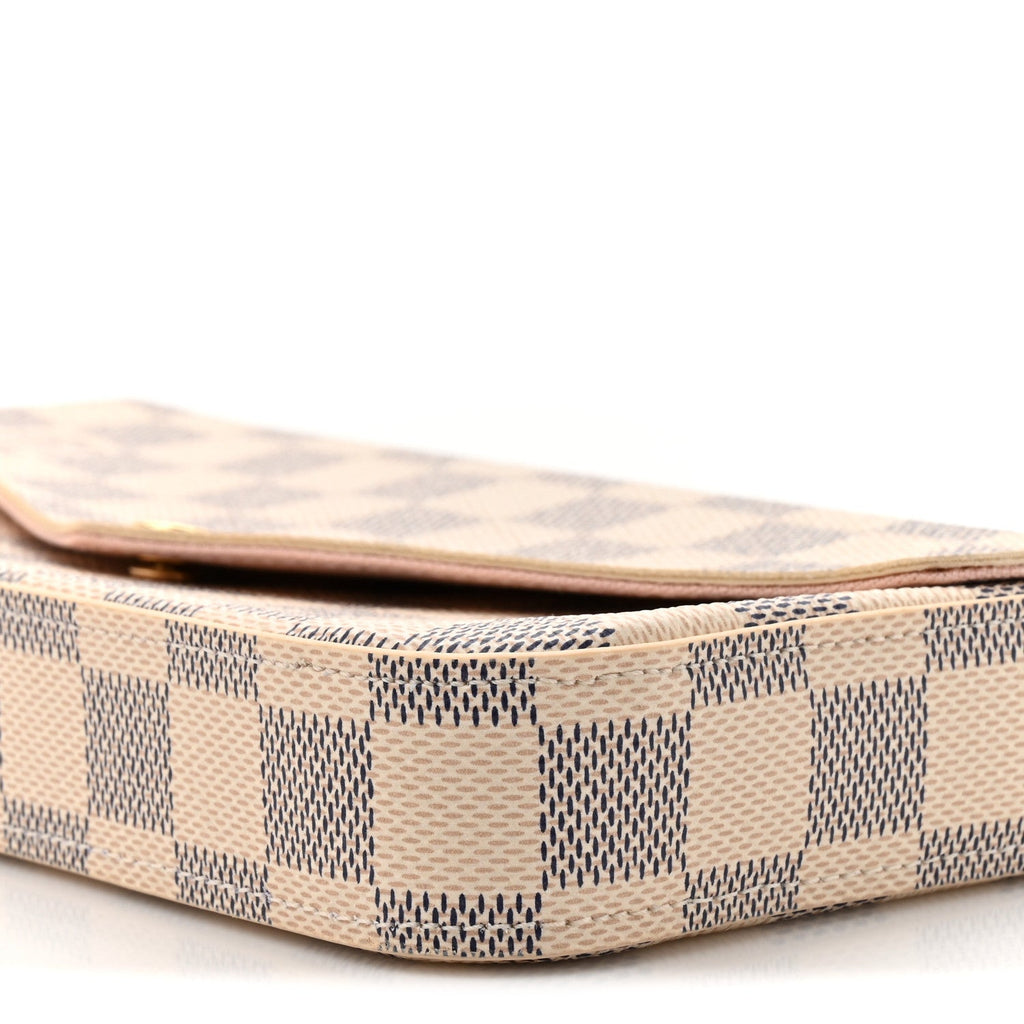 Damier Azur Pochette Felicie Chain Wallet Rose Ballerine