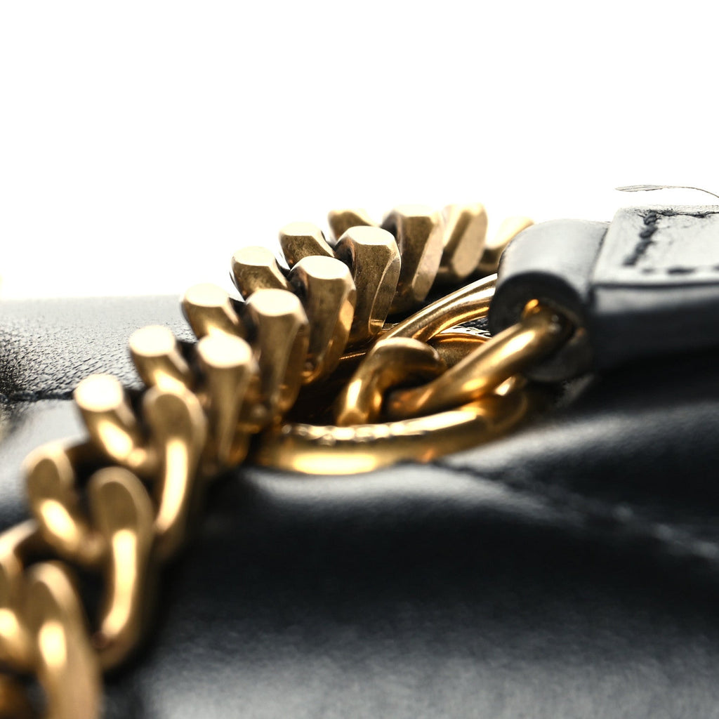 Calfskin Y Quilted Monogram Medium Loulou Chain Satchel Black Black