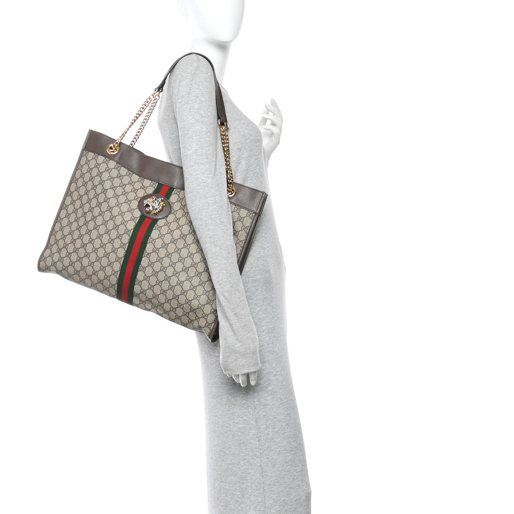 GG Supreme Monogram Large Rajah Chain Tote Beige New Acero