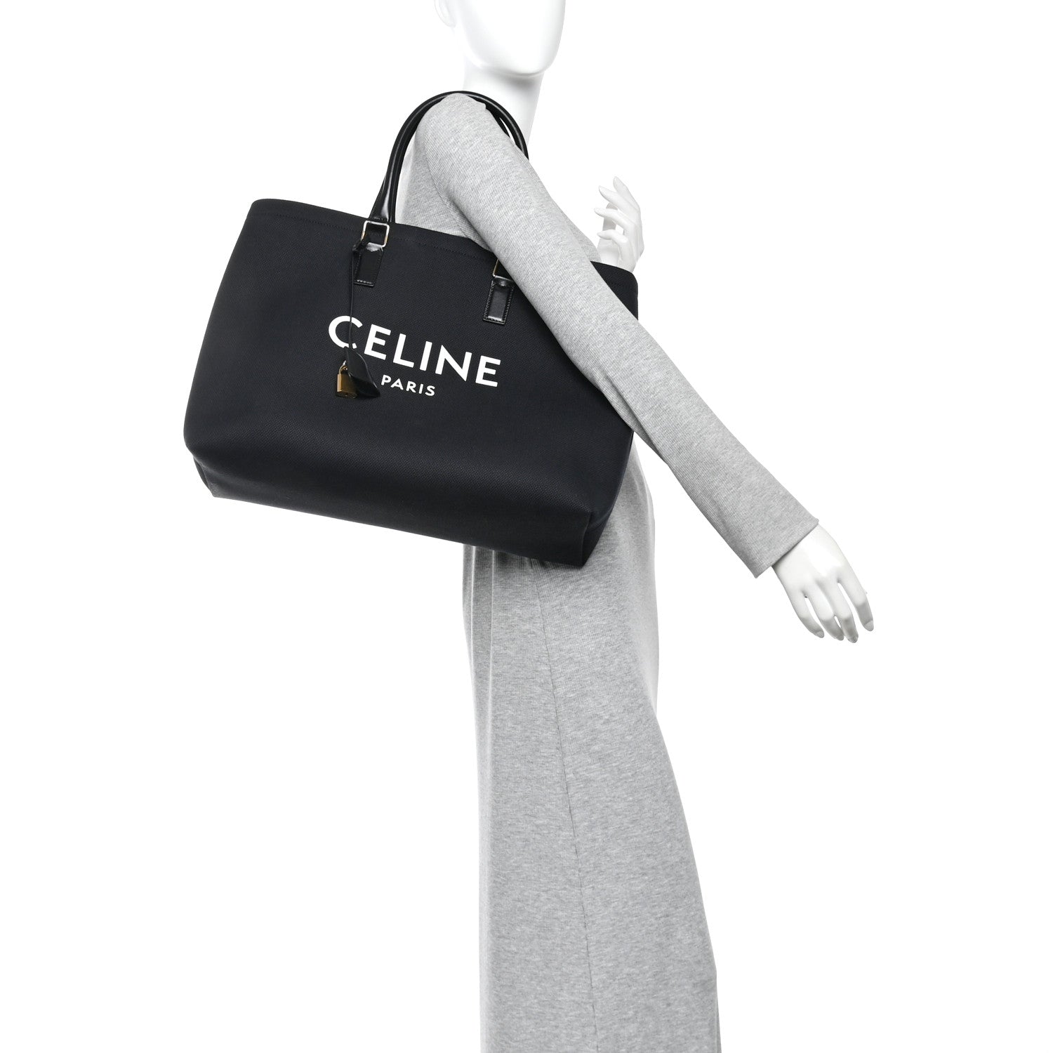 Canvas Calfskin Horizontal Cabas Black
