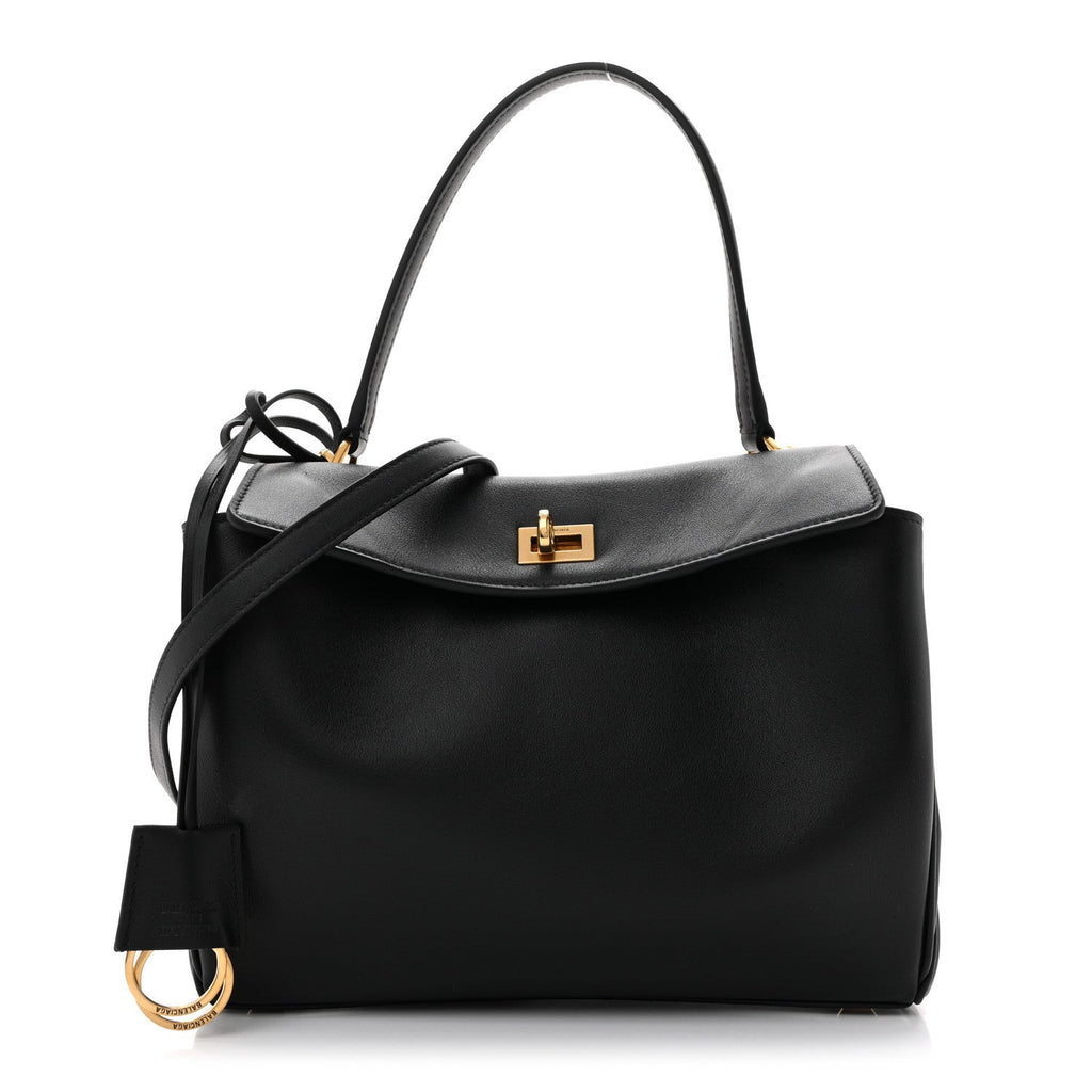 Natural Smooth Calfskin Small Rodeo Top Handle Handbag Black
