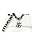 Glossy Calfskin Quilted Medium Chanel 19 Flap White Black